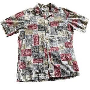 Mens Malihini Hawaiian Button Up Shirt Large Vintage Beach Octopus Coast Tropic